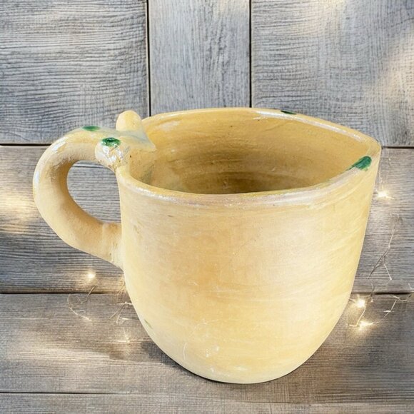 Vintage Stoneware Hand Made Pottery Pitcher Creamer Heart Shaped Green Spots VTG - Picture 2 of 15